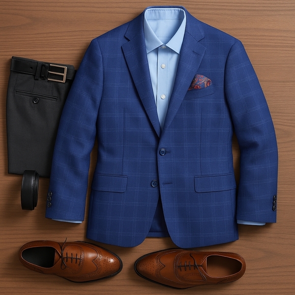 Robert Graham “Randall” Tailored Fit Blue Check Wool-Blend Blazer 40S